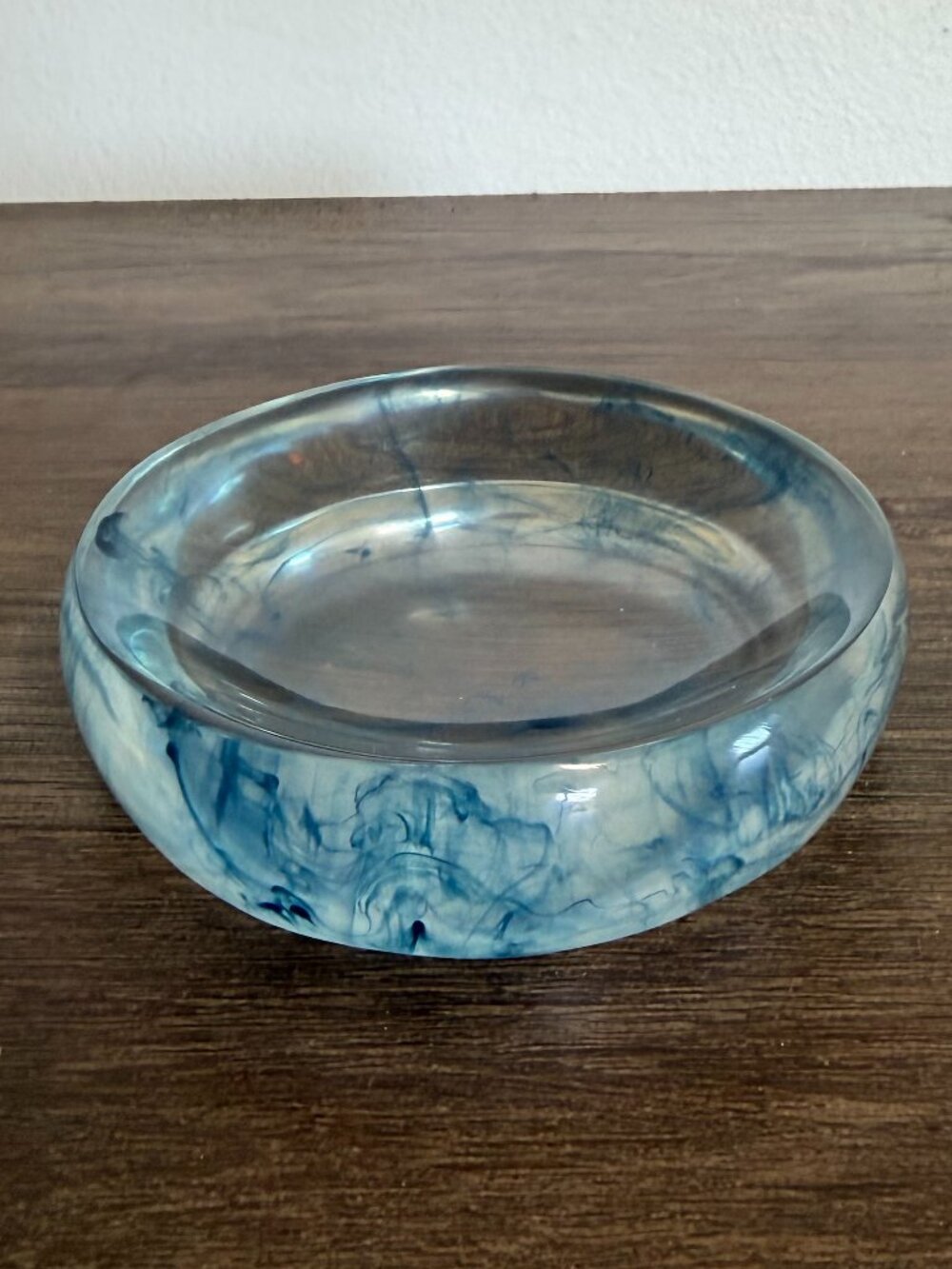 Clear Resin Soap Dish or Trinket Tray with Blue Ink Like Swirls
